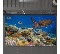 EMCLKS Bath Mat 60x90 cm,Extra Soft Absorbent Microfiber,Non-Slip Washable Rugs for Shower Floor,Ocean, fish Old Turtle Hawksbill swims underwater coral reefs Dahab Red Sea,Bathmat Accessories Decor