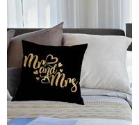 EMCLKS Cushion Double Sided Printing Throw Pillow Cover Garden Decor Home Decorate for Livingroom Couch Patio,Mr and Mrs Gold Black Romantic Lettering Drawn,20x20in