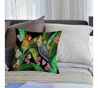 EMCLKS Cushion Double Sided Printing Throw Pillow Cover Garden Decor Home Decorate for Livingroom Couch Patio, painting with australian parrots rosella and cockatiel surrounded by palm leaves,20x20in