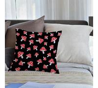 EMCLKS Cushion Double Sided Printing Throw Pillow Cover Garden Decor Home Decorate for Livingroom Couch Patio, pattern with cute cartoon forest mushrooms fly agaric on a black background. Cr,18x18in