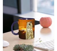 EMCLKS Funny Coffee Mug for Dad,Grandad & Men 11oz Ceramic Premium Mugs - Father’s Day Gift | Novelty Ceramic Coffee Cup | Western Siberian Eagle Owl Against Sunset and Clouds Background in The eveni