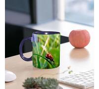 EMCLKS Funny Coffee Mug for Dad,Grandad & Men 11oz Ceramic Premium Mugs - Father’s Day Gift | Novelty Ceramic Coffee Cup | Red-shelled Ladybug, a Tiny Creature in The Green Grassland