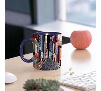 EMCLKS Funny Coffee Mug for Dad,Grandad & Men 11oz Ceramic Premium Mugs - Father’s Day Gift | Novelty Ceramic Coffee Cup | Vector Illustration of a Night View of Times Square in New York (All ads are