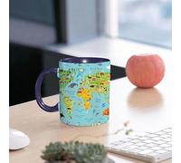 EMCLKS Funny Coffee Mug for Dad,Grandad & Men 11oz Ceramic Premium Mugs - Father’s Day Gift | Novelty Ceramic Coffee Cup | map of The North America with Animals - Vector Illustration eps