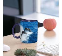 EMCLKS Funny Coffee Mug for Dad,Grandad & Men 11oz Ceramic Premium Mugs - Father’s Day Gift | Novelty Ceramic Coffee Cup | Marine Wildlife Background - Three Dolphins Jump Out of The Ocean