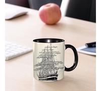 EMCLKS Funny Coffee Mug for Dad,Grandad & Men 11oz Ceramic Premium Mugs - Father’s Day Gift | Novelty Ceramic Coffee Cup | Pirate Ship, Sailboat Detailed Illustration l Maritime Theme Vintage