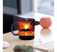 EMCLKS Funny Coffee Mug for Dad,Grandad & Men 11oz Ceramic Premium Mugs - Father’s Day Gift | Novelty Ceramic Coffee Cup | Whale, Two Dolphins in The Ocean at Sunset with Palm Leaf Romantic Water LAN