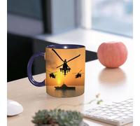 EMCLKS Funny Coffee Mug for Dad,Grandad & Men 11oz Ceramic Premium Mugs - Father’s Day Gift | Novelty Ceramic Coffee Cup | War, Attack Helicopter Over The Ocean and Aircraft Carrier on Combat Art Pho