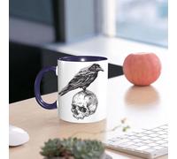 EMCLKS Funny Coffee Mug for Dad,Grandad & Men 11oz Ceramic Premium Mugs - Father’s Day Gift | Novelty Ceramic Coffee Cup | Raven on a Human Skull. Hand Drawing Vector Illustration.