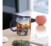 EMCLKS Funny Coffee Mug for Dad,Grandad & Men 11oz Ceramic Premium Mugs - Father’s Day Gift | Novelty Ceramic Coffee Cup | The Beautiful Scene of The European-Style Town by The Lake at Dusk