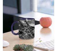 EMCLKS Funny Coffee Mug for Dad,Grandad & Men 11oz Ceramic Premium Mugs - Father’s Day Gift | Novelty Ceramic Coffee Cup | Octopus, Black and White line Engraved Octopus Attacking Ship Pattern