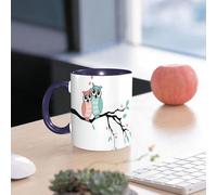 EMCLKS Funny Coffee Mug for Dad,Grandad & Men 11oz Ceramic Premium Mugs - Father’s Day Gift | Novelty Ceramic Coffee Cup | Owl, Pink and Green owl Perched on The Branches, Surrounded by Love and Flor