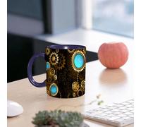 EMCLKS Funny Coffee Mug for Dad,Grandad & Men 11oz Ceramic Premium Mugs - Father’s Day Gift | Novelty Ceramic Coffee Cup | Black Steampunk Background with Gold and Brass Gears and Blue Lenses.