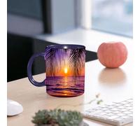 EMCLKS Funny Coffee Mug for Dad,Grandad & Men 11oz Ceramic Premium Mugs - Father’s Day Gift | Novelty Ceramic Coffee Cup | Palm, Tropical Beach Under Shade at Sunset. Ocean Waves. Serenity in The NAT