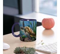EMCLKS Funny Coffee Mug for Dad,Grandad & Men 11oz Ceramic Premium Mugs - Father’s Day Gift | Novelty Ceramic Coffee Cup | The Hawk-Beak sea Turtle Swims Among The corrals. Oil Painting