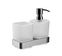Emco 053100100 Loft 53100100 Soap Dispenser with Glass Holder Pump Head Chrome Container Satin Crystal Glass Height 159 mm Width 155 mm 53100100 Glass Normal Satin Wall Mounted