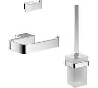 emco LOFT Bathroom Accessory Set, Toilet Roll Holder, Toilet Brush Mechanism & Double Hooks, Elegant Wall Mounted Metal Bathroom Set, Chrome