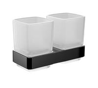 Emco Loft Double Glass Holder with 2 Glasses, Wall Mounted, Elegant Toothbrush Holder Made of Aluminium and Crystal Glass, Toothbrush Tumbler, Matte Black and Satin Finish, 18 cm