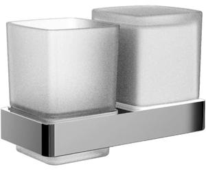 emco Loft Double Glass Tumbler Holder Toothbrush Cup in Chrome, Wall Mounted Bathroom Accessory Modern, Elegant, Practical as Shower Accessory