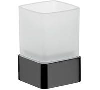 Emco Loft Glass Holder with 1 Glass for Wall Mounting, Elegant Toothbrush Holder Made of Aluminium and Crystal Glass, Toothbrush Mug, Matte Black and Satin Finish
