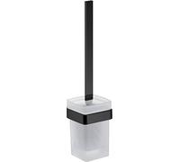 EMCO Loft Toilet Brush Set, Toilet Brush with Aluminium Holder and Handle and Crystal Glass Container, Toilet Brush for Wall Mounting, Matte Black Satin Finish