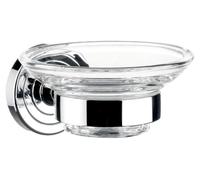 EMCO Polo Wall Mounted Soap Holder, Modern Metal and Crystal Glass Soap Dish High Quality Wall Soap Dispenser for Sink and Shower, Chrome and Clear