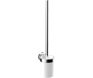 Emco Round Toilet Brush Set, Toilet Brush with Metal Holder and Handle and Plastic Container, Toilet Brush for Wall Mounting, Chrome/White