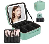 Emdelifo Travel Makeup Bag with LED Mirror, Cosmetic Bags for Women with Light up Mirror, Travel Essentials Makeup Organizer, Makeup Case with Adjustable Dividers and Brush Holder, 3 Color Lights