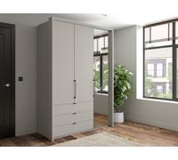 Emden 3 Door 3 Drawers On Left Hinged Mirrored Wardrobe H: 220 X W: 157 X L: 58 cm Pebble Grey