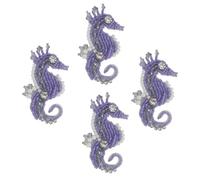 EMDOMO Beaded Pearls Seahorse Sea Horse Fish Patch Underwater Ocean Sea Life Sew On Bead Applique for Clothes Backpacks T-Shirt Scarf Hat Bag 4pieces (C)