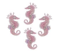 EMDOMO Beaded Pearls Seahorse Sea Horse Fish Patch Underwater Ocean Sea Life Sew On Bead Applique for Clothes Backpacks T-Shirt Scarf Hat Bag 4pieces (A)