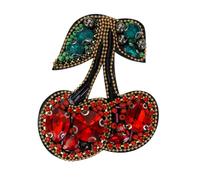 EMDOMO Cherry Patches Beaded Rhinestones Crystal Motifs for Women Brooch Badge Clothes Applique 2 pieces
