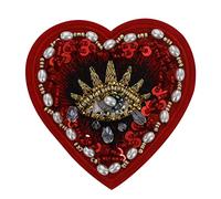 EMDOMO Craft Beaded Evil Eyes Patches Sacred Heart Applique Rhinestones Badge Sew on Handmade Clothing Decorated 2 Pieces (B)