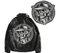 EMDOMO Embroidery Large Skull Guns Patches for Back Jacket Motorcycle Punk Rider Decoration Badge Iron on Stickers 1 piece
