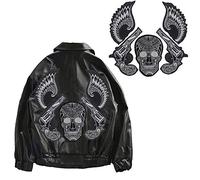 EMDOMO Large Skull Guns Patches Wings Embroidery Stickers for Punk Jacket Iron on Appliques Badges 1 set
