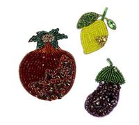EMDOMO Purple Eggplant Patch Garden Fruit Veggie Beaded Rhinestones Sew on Applique Dragon Fruit Lemon Beads Applique 2pieces (D mix3pieces)