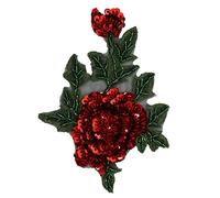 EMDOMO Rose Sequin Patches, Flower Beaded Sequin Embroidery Applique, Floral Peony Patches, Sewing Patch (Red)