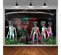 EMDSPR UFO Alien Backdrop, 9x6ft, Alien Invasion Flying Saucer Photography Backgrounds Spacecraft Science Fiction Theme Party Supplies Boys Kids Party Banner Photo Studio Props BJDWPR560