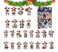 Emdvsco Christmas Ornament Calendar Advent - 24 Days Hangable Cow Decoration Countdown Calendar | 2D Acrylic Holliday Pendants for Teachers Community Members Family Bonding Classroom Teens School
