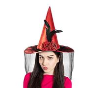Emdvsco Witch Hat | Witch Costume Hat with Half Veil and Flower - Portable Dress Up Headwear for Halloween Women Stage Performance School Play Cosplay