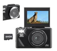 EMEBAY Digital Camera, 5K 75MP Compact Digital Camera with 64GB card, Selfie Cameras For Photography, 18X Zoom/Vlog Video Camera/3’’ Flip Screen/Anti-shake, Selfie Camcorder for Beginner Teens