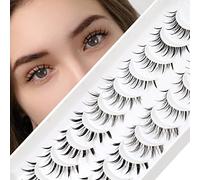 EMEDA 10 Pair Manga Lashes 5 Styles Mixed Anime Lashes 100 Percent Handmade Transparent Band Manga Natural Look Spiky Wispy Hybrid Strip Lashes Cosplay False Eyelashes ( Manga Mix ), Black, 1