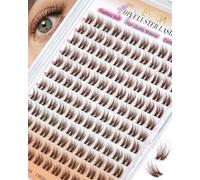 EMEDA 10mm Brown Cluster Lashes Natural Individual Eyelashes Wispy DIY Eyelash Extensions at Home D Curl Lash Clusters with Clear Band Colored Fluffy Eyelash Clusters Beginner Friendly (FD29-10mm)