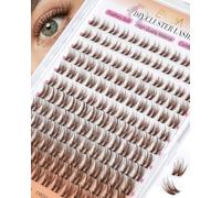 EMEDA Brown Cluster Lashes Natural Lash Clusters Wispy DIY Eyelash Extensions at Home D Curl Individual Eyelashes with Clear Band 8 10 12 14mm Mix Colored Fluffy Eyelash Clusters (FD29-mix)