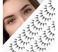 EMEDA Manga Lashes 10 Pair Natural Anime Lashes Transparent Band Black Faux Mink Reusable Spiky Wispy Volume Fake Eyelashes (Manga 12), Pack of 1