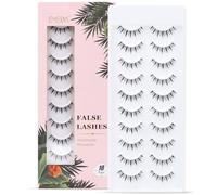 EMEDA Natural False Eyelashes 10 Pairs Clear Band Natural Lashes Soft Wispy Fake Lashes Manga Lashes Multipack Transparent Strip Eyelashes Handmade Eye Lashes (Esabel 13)