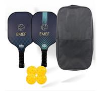 EMEF Pickleball Paddle Racket- Carbon Fibre Face, 16mm Honeycomb Core, USAP Standard - Choose: Paddle or Set with Bag & Balls - Beginner to Intermediate (Full Set, 2)