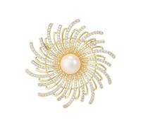 EMEGCY Floral Pearl Brooch Austrian Crystal Rhinestone Pins Gold Plated Leaf Lapel Pin Four Leaf Clover Brooch Birthday Graduation Jewelry Gift for Women Men, Copper, base