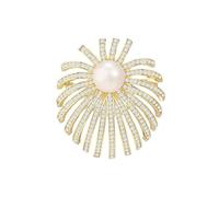 EMEGCY Snowflake Brooch for Women Pearl Rhinestone Brooch Pins Crystal Brooch Jewelry Gifts for Wife Mom Friends, Copper, base