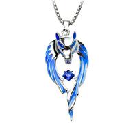eMeition Wolf Necklace for Men Vintage Norse Viking Wolf Pendant Necklace Chain Luminous Glow In The Dark Necklaces for Adults, Standard, Metal Luminescent Paint, Crystal